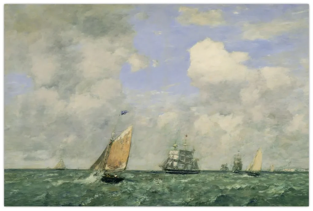 Obraz - Eugène Boudin, Ships and Sailing Boats Leaving Le Havre, reprodukcia (90x60 cm)