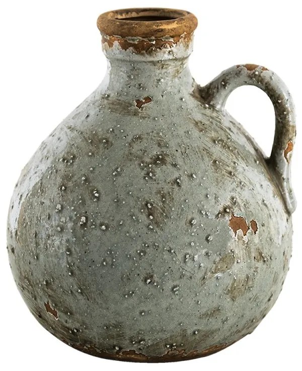 Sivá keramická dekoratívna váza s uškom - 18*17*20 cm