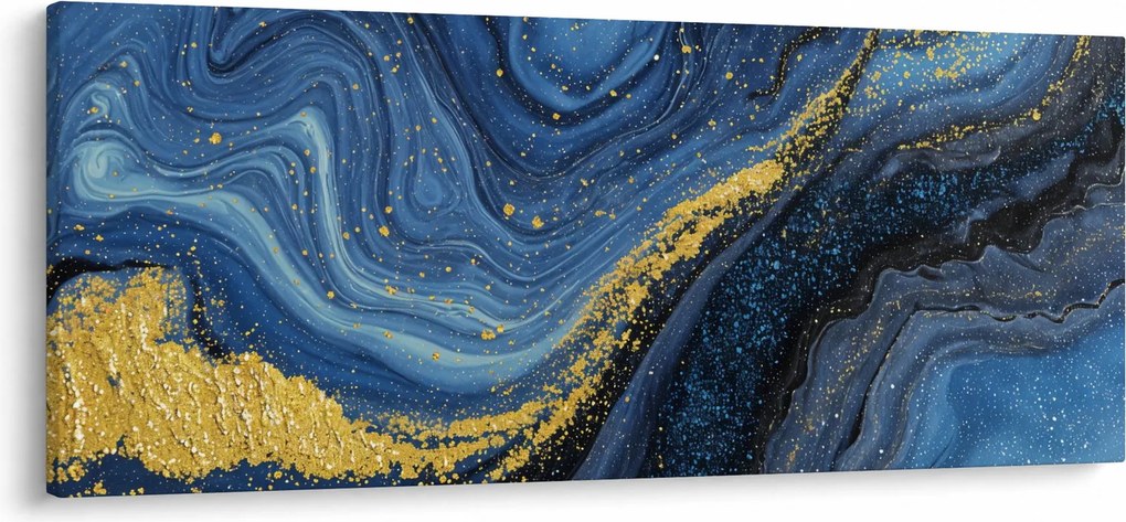 Obraz - Modro-zlatá abstrakcia (120x50 cm)