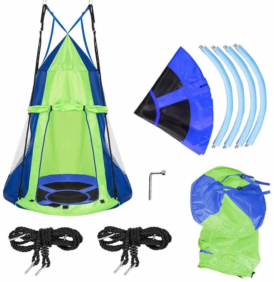 Hojdací kruh bocianie hniezdo, so stanom, 110 cm, modrý