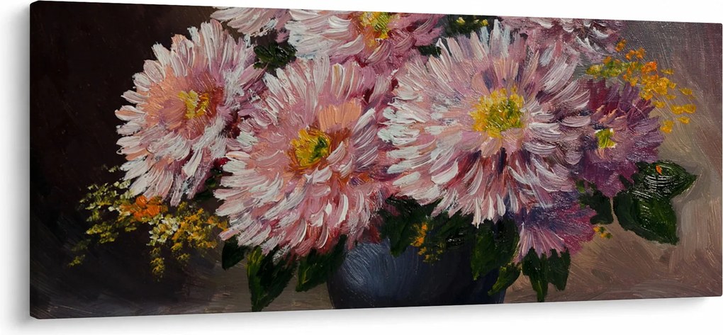 Obraz - Olejomaľba, Kvety vo váze (120x50 cm)