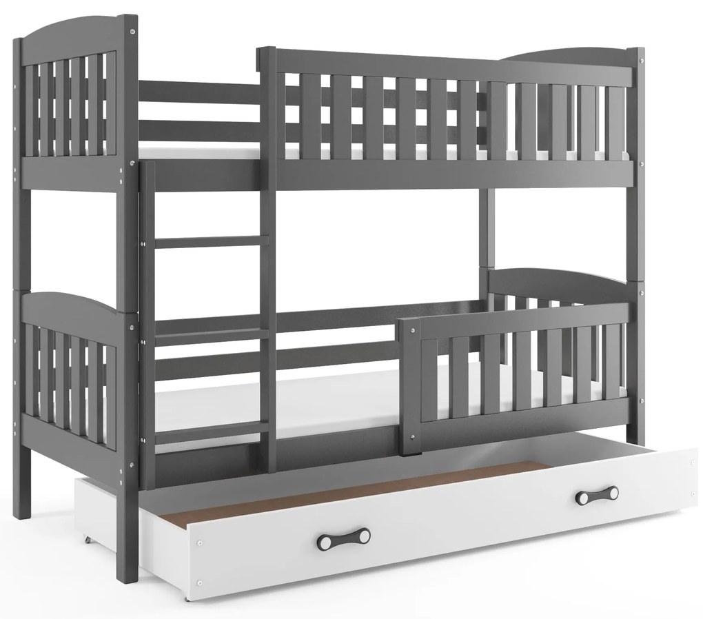Interbeds Poschodová posteľ Kubus grafit so šuplíkom 200cm x 90cm - biela