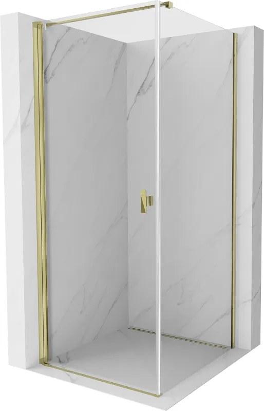 Mexen Mist-B, 1-krídlový výklopný sprchový kút 90 x 90 cm, číre sklo, zlatý lesklý profil, 8A2T-090-090-50-00