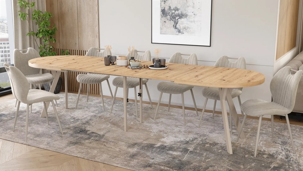 Mazzoni EXPANSO Dub Artisan / kašmírové nohy - OVÁLNY ROZKLADACÍ STÔL 160-360 cm PRE 16-18 OSÔB