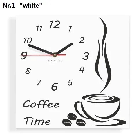 Coffee Time nástenné kuchynské hodiny biela
