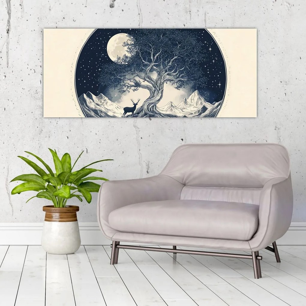 Obraz – Magický strom s jeleňom I. (120x50 cm)