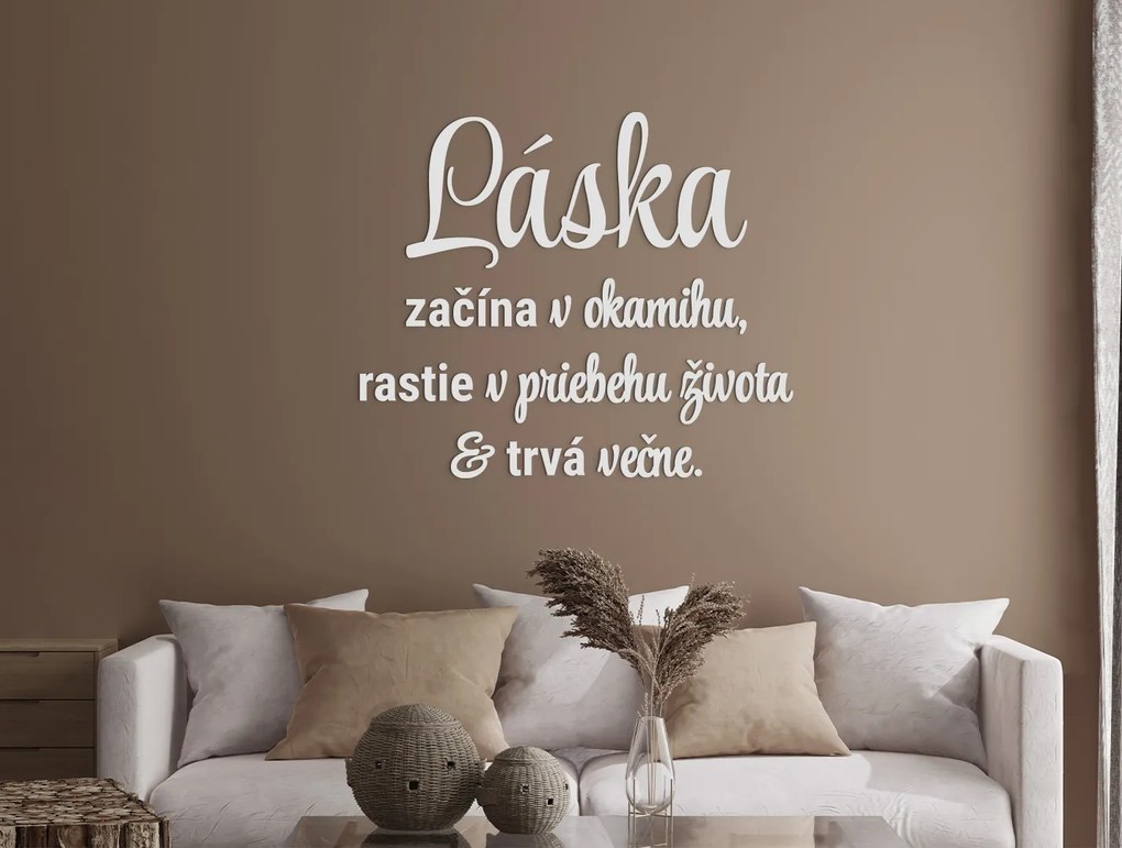 drevko Citát na stenu Láska začína v okamihu Rozmer obrazu: 51 x 60 cm, Farba dekorácie: Čierna