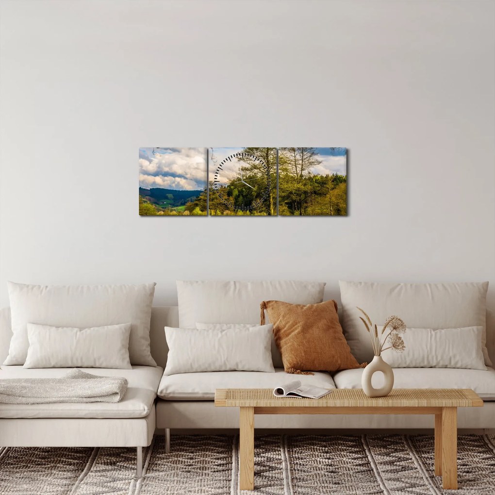 Obraz loďky pri jazere (s hodinami) (90x30 cm)