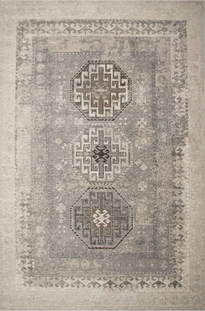 240 x 340 cm Vlnený Koberec Moon Ashan Ornamentový Sivý Silver Brúsený