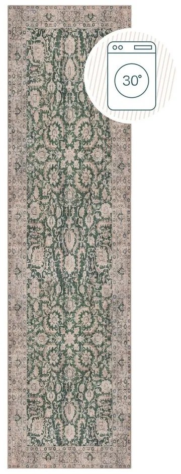 Zelený prateľný behúň 60x230 cm Beau Floral – Flair Rugs