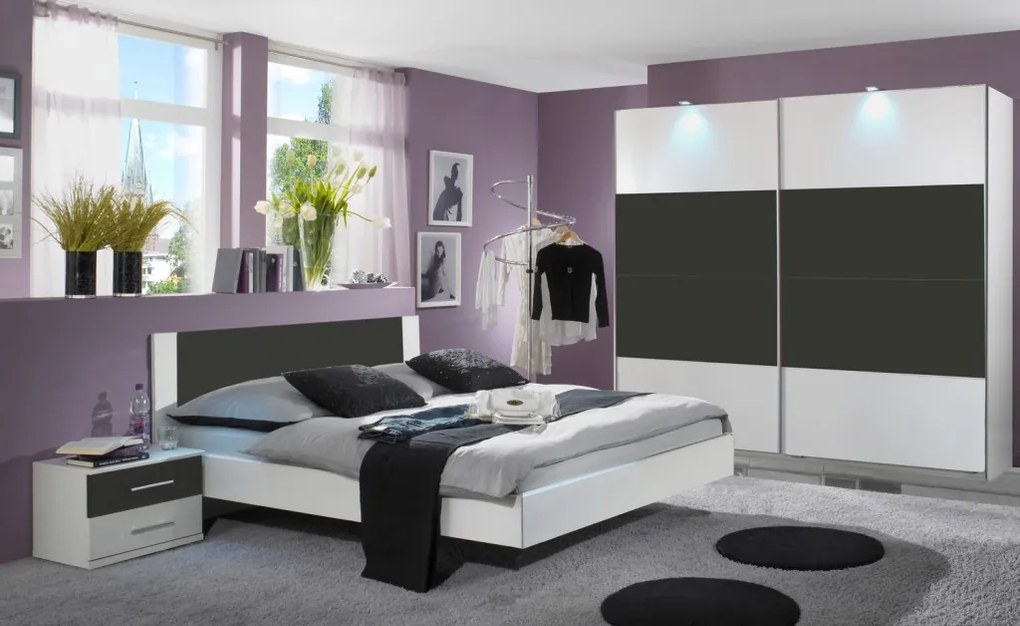 Posteľ s nočnými stolíkmi Nora 160x200 cm, biela/grafitová