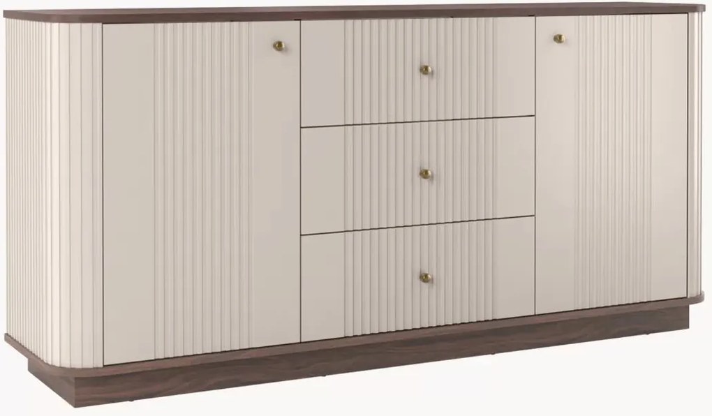 Komoda so zásuvkami Vesper 160 cm - kašmír / orech / zlaté úchytky