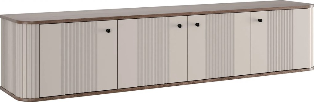 Závesný TV stolík Vespera 4D 187 cm - kašmírová / orech / čierna