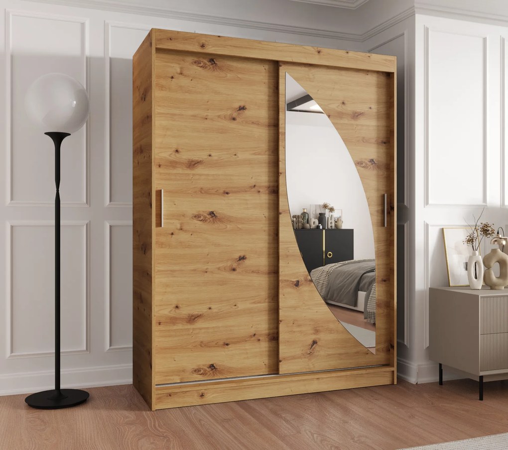 Šatníková skriňa 150 cm Milain (dub artisan). Akcia -20%. Vlastná spoľahlivá doprava až k Vám domov. 1125999