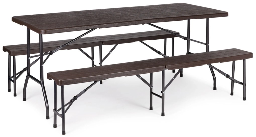 Cateringový stôl 180cm + 2 lavice, vzor dreva