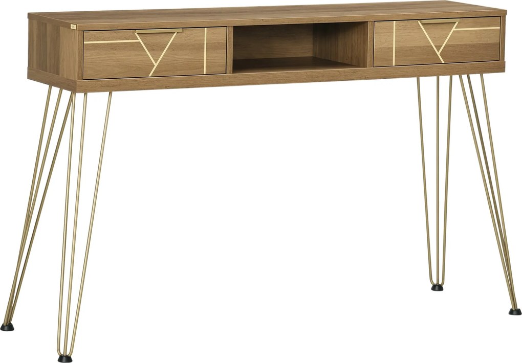 Konzolový stôl HOMCOM do predsiene so 2 zásuvkami, otvorenou policou a oceľovými nohami, moderný štýl 120x29x79 cm Bronzový | Aosom