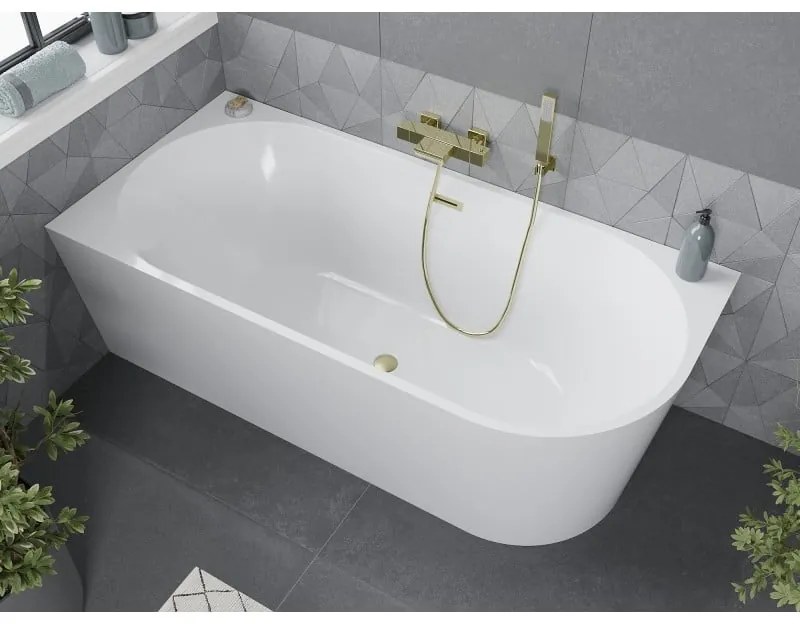 Mexen Mia, voľne stojaca rohová vaňa, lavá, 180 x 80 cm, biela, zlatý matný prepad, 52691808000L-55