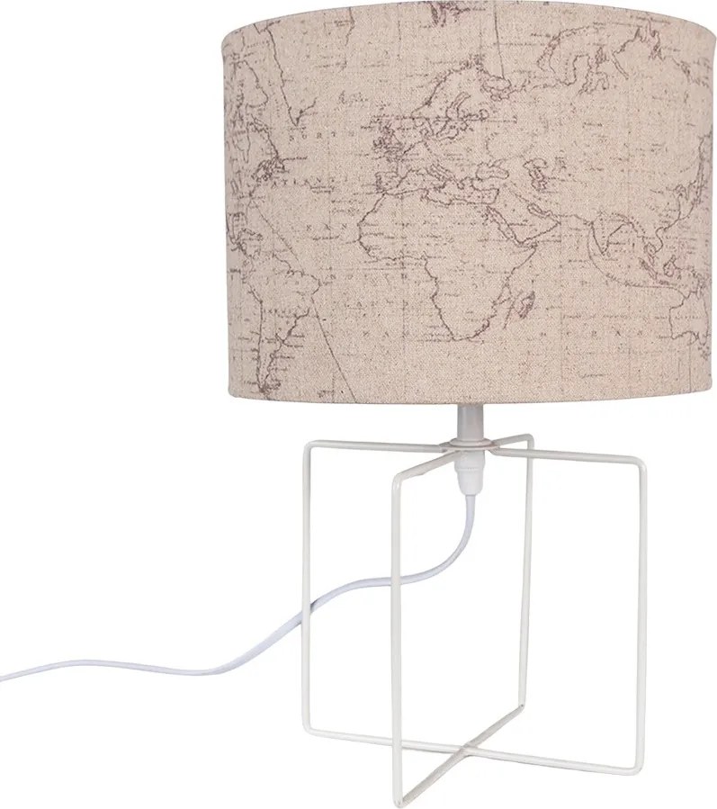 Biela stolná lampa s béžovým tienidlom - Ø 22*34 cm E27/max 1*60W