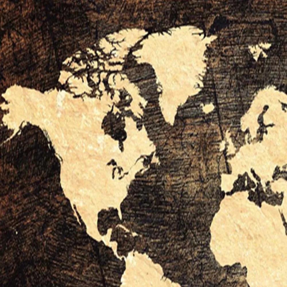 Ozdobný paraván, Mapa světa na tmavých deskách - 110x170 cm, trojdielny, obojstranný paraván 360°