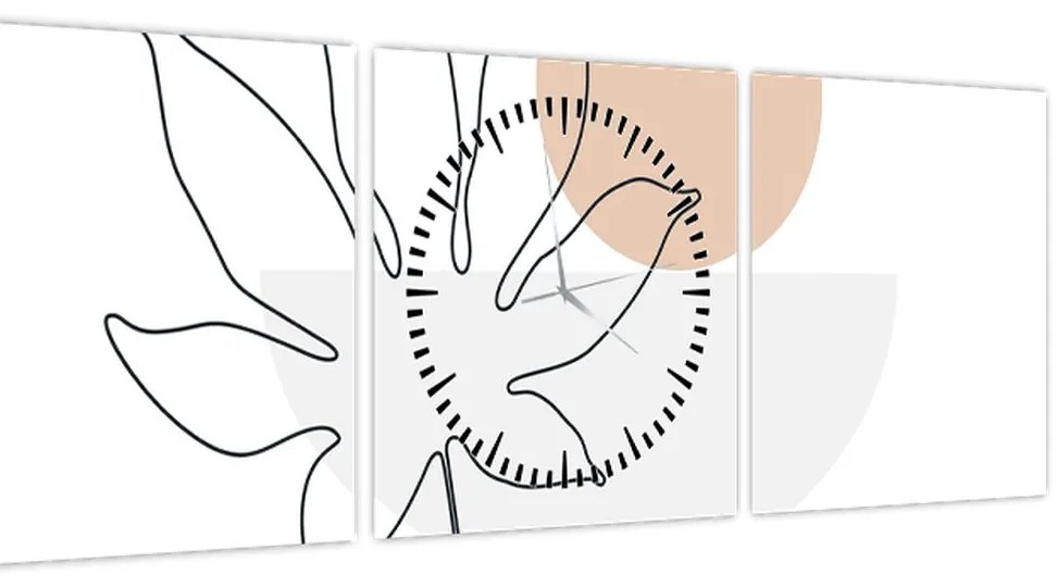 Obraz - Line art kvety N⁰3 (s hodinami) (90x30 cm)