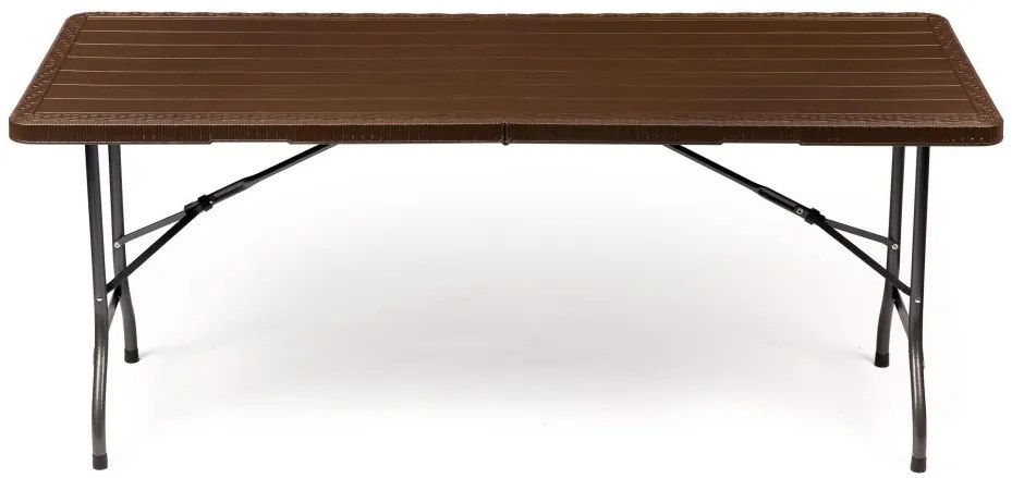 Záhradný cateringový stôl rozkladací 180 cm - hnedý s imitáciou dreva