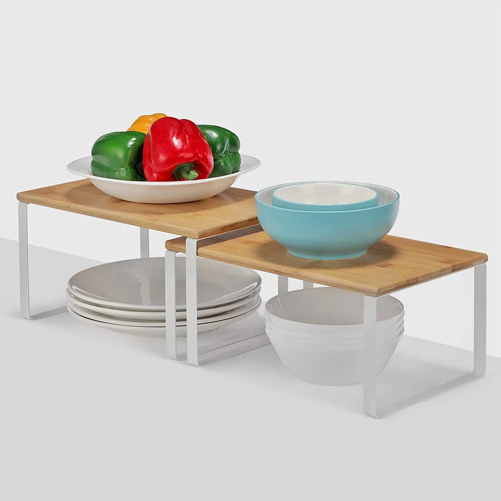 Stojan na koreničky, sada 2 ks policového organizéra, biela a prírodná farba