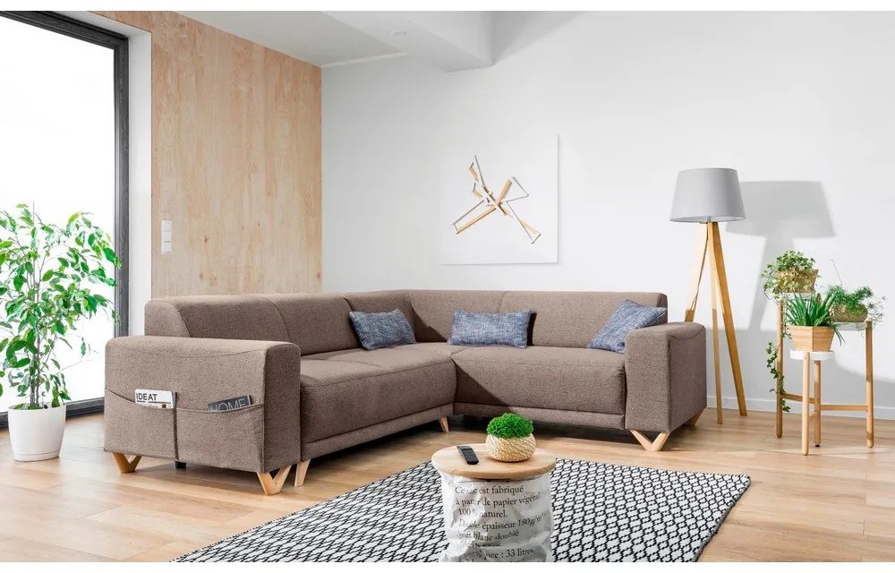 Hnedá rozkladacia/s úložným priestorom rohová pohovka (pravý roh/do L) Classy Sophie – Miuform