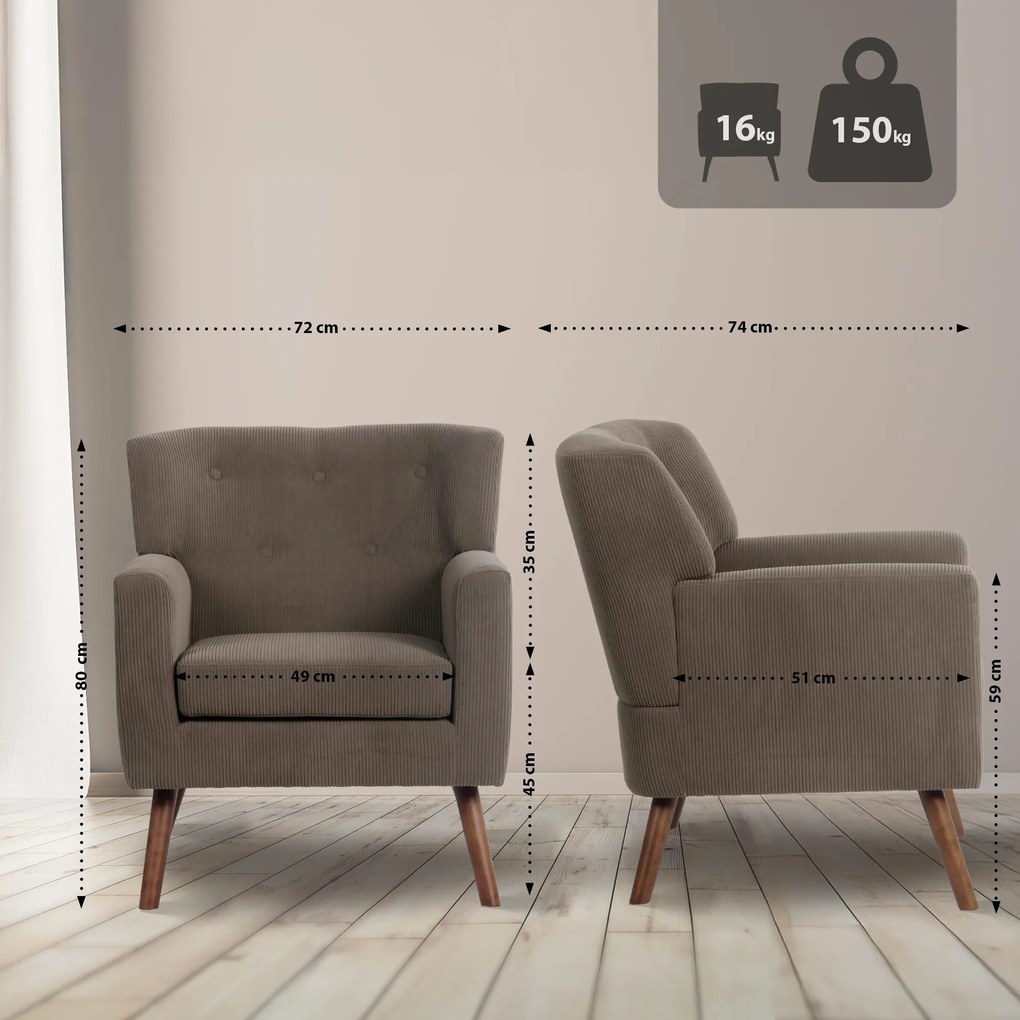 Sedačka Kioni látka cord - tmavohnedá