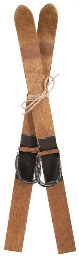 Hnedá drevená dekorácia retro lyže Ski - 5*3*60 cm