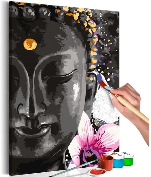 DIY set na tvorbu vlastného obrazu na plátne Artgeist Buddha and Flower, 60 × 40 cm