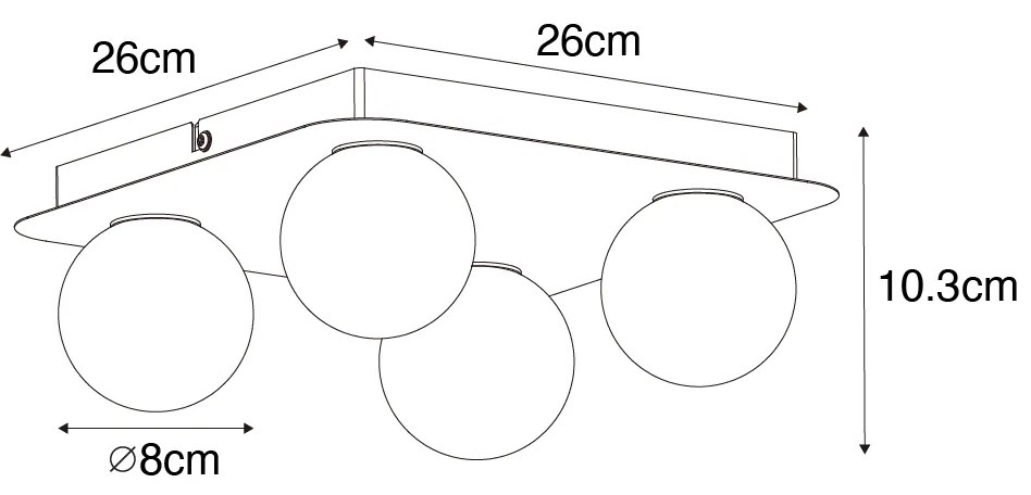Moderné stropné svietidlo do kúpeľne biele štvorcové 4-žiarovkové - Cederic