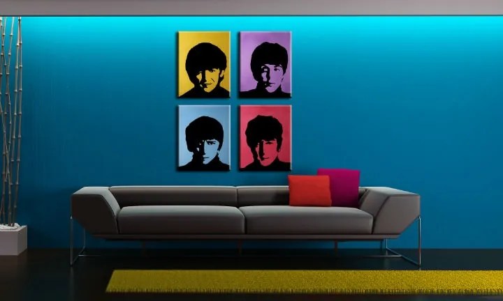 Ručne maľovaný POP Art obraz BEATLES 4 dielny  bea6
