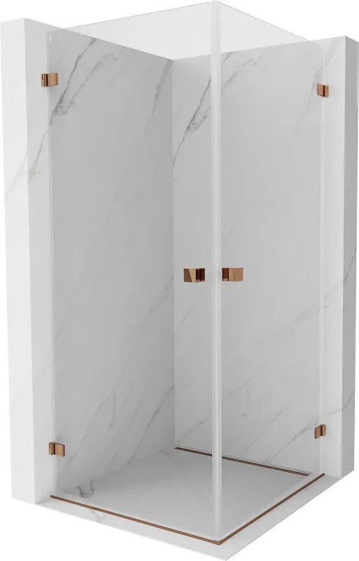 Mexen Lunar-B Duo výklopný sprchový kút 80 x 80 cm, číre sklo, ružové zlato, 832-080L-080P-60-00