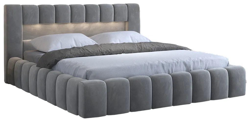 Manželská posteľ 140 cm Luxa (sivá) (s roštom, úl. priestorom a LED). Akcia -20%. Vlastná spoľahlivá doprava až k Vám domov. 1041558