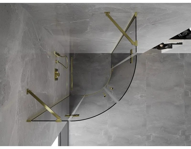 Mexen Mist, polkruhový výklopný sprchový kút 90 x 90 cm, číre sklo, zlatý lesklý profil, 8A33-090-090-50-00