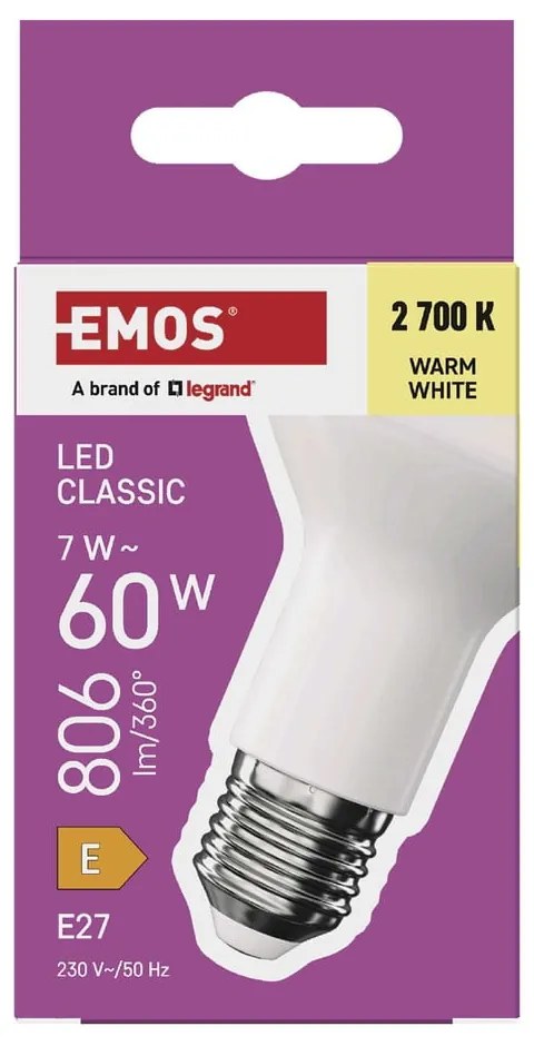 Teplá biela LED žiarovka E27, 7 W – EMOS