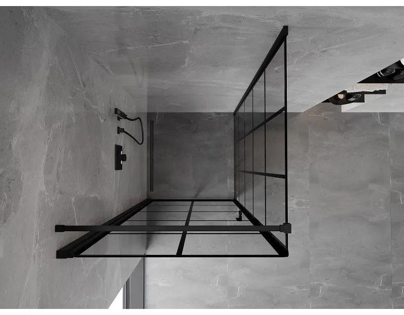 Mexen Mist-B, 1-krídlový výklopný sprchový kút, ľavý, 70 x 70 cm, číre sklo-čierna mriežka, 8A2T-070-070-70-77-L