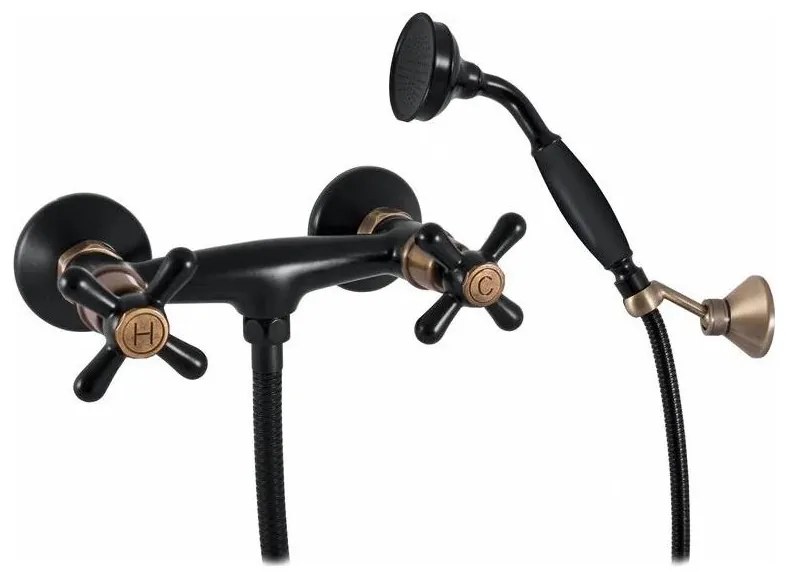 RAV Slezák MK180.5/2CMATSM - Sprchová súprava s batériou MORAVA RETRO čierna/mosadz