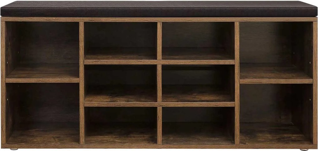 Lavica na topánky s 10 priehradkami, botník s poduškou, 104 x 30 x 48 cm, tmavohnedá farba