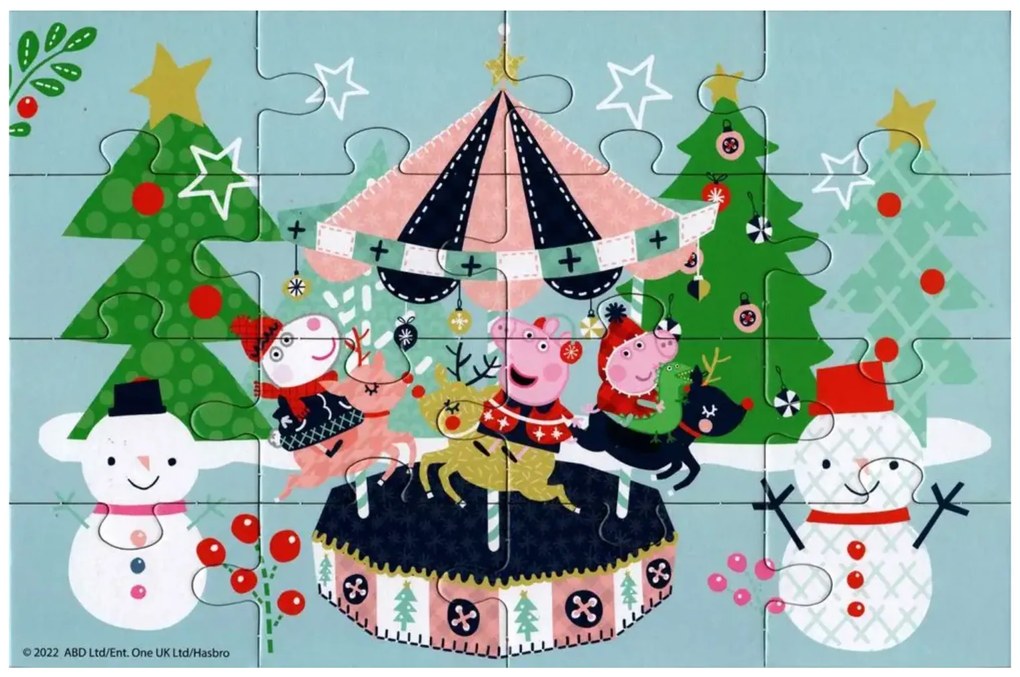 Detské puzzle 4v1 PRASIATKO PEPPA so snehuliakom, 19x29 cm