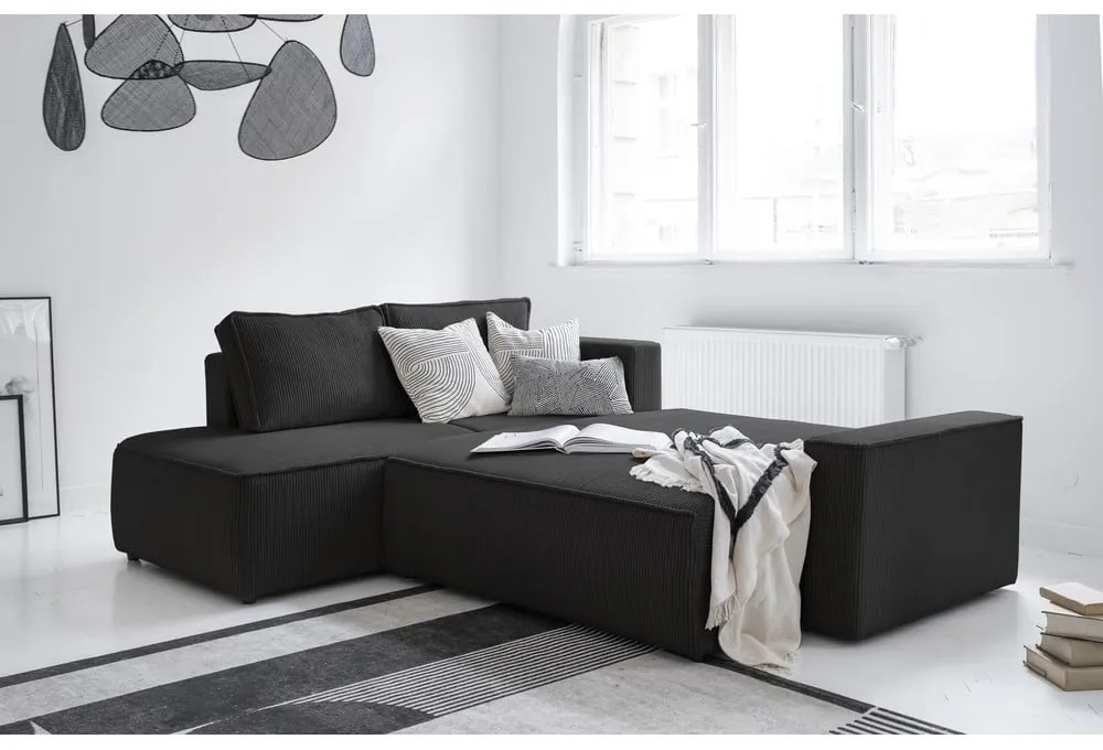 Antracitovosivá menčestrová rozkladacia rohová pohovka (ľavý roh) Brave Dave – Miuform