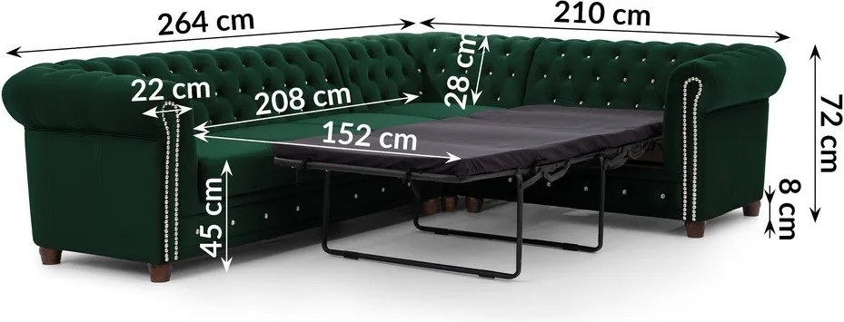 Zelená zamatová rozkladacia rohová pohovka (pravý roh/do L) York Blik – Ropez