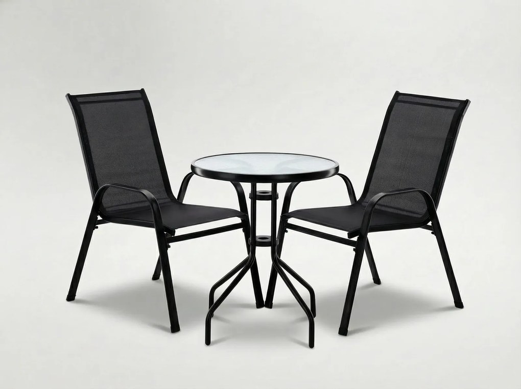 3-dielny záhradný balkónový set nábytku - čierna