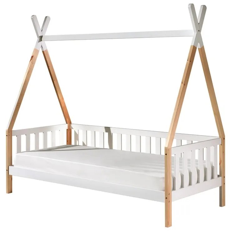 Biela detská posteľ so zábranou Vipack Tipi, 90 x 200 cm