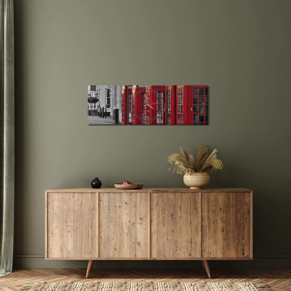 Obraz - Londýnske telefónne búdky (s hodinami) (90x30 cm)