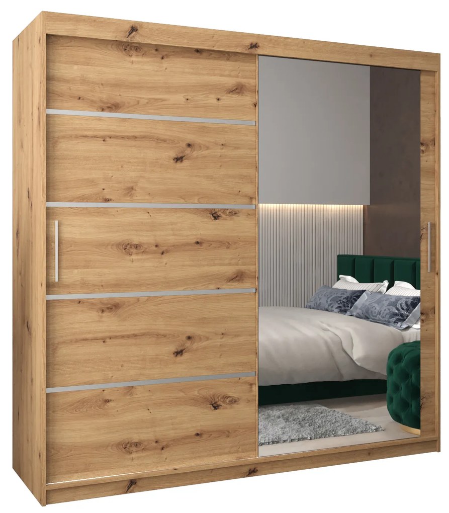 Šatníková skriňa 200 cm so zrkadlom Verika 2 200 (dub artisan). Akcia -9%. Vlastná spoľahlivá doprava až k Vám domov. 1064223