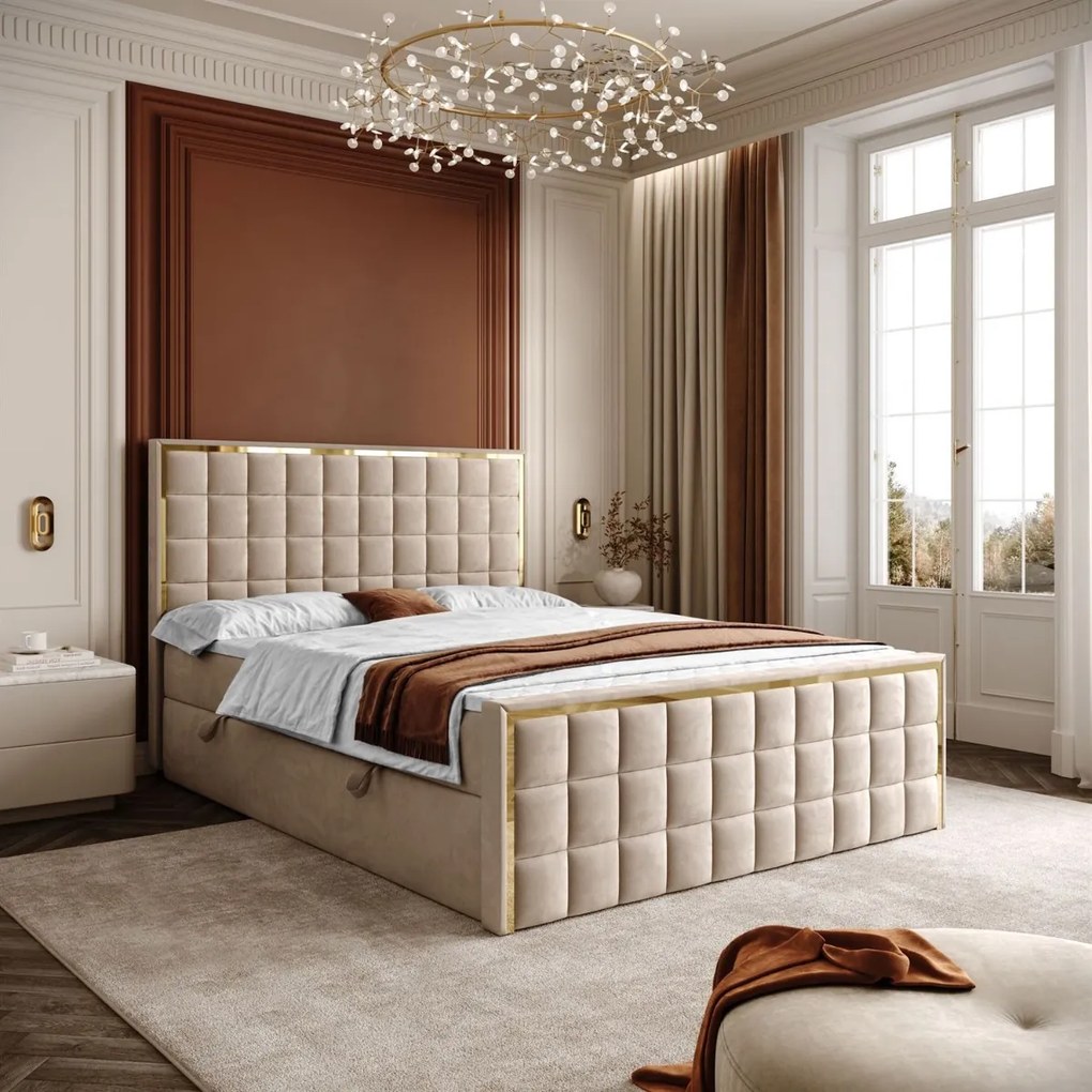 VYSOKÁ ČALÚNENÁ POSTEĽ NOEMI GOLD 140X200 ROYAL VELVET 170
