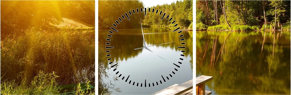 Obraz - Jazero pri lese (s hodinami) (90x30 cm)