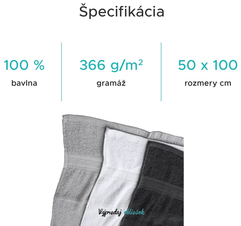 Uterák BIBAZ 50x100 cm, biely, 100% bavlna
