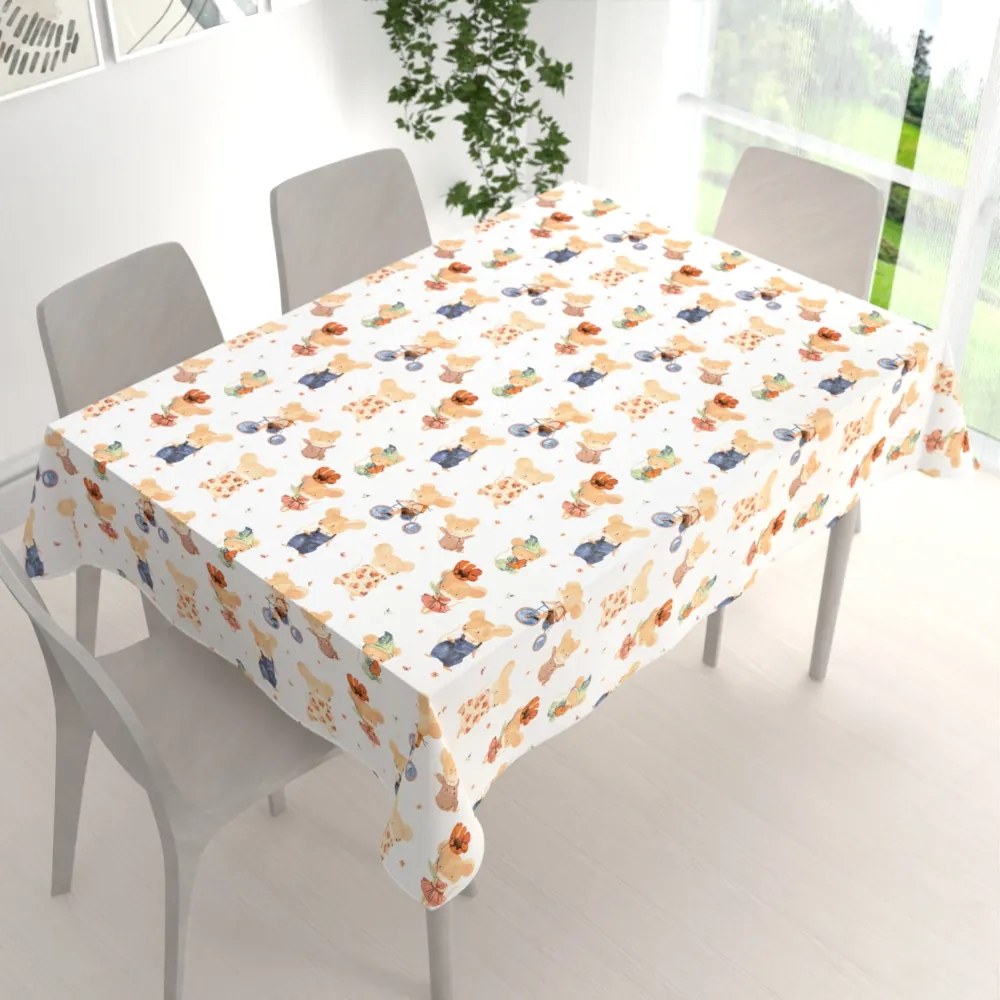 Biante Detský bavlnený obdĺžnikový obrus Sandra SA-611 Hravé myšky na bielom 140x220 cm